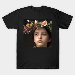 Flower Portrait: Close-up of a Beautiful Woman in Nature T-Shirt